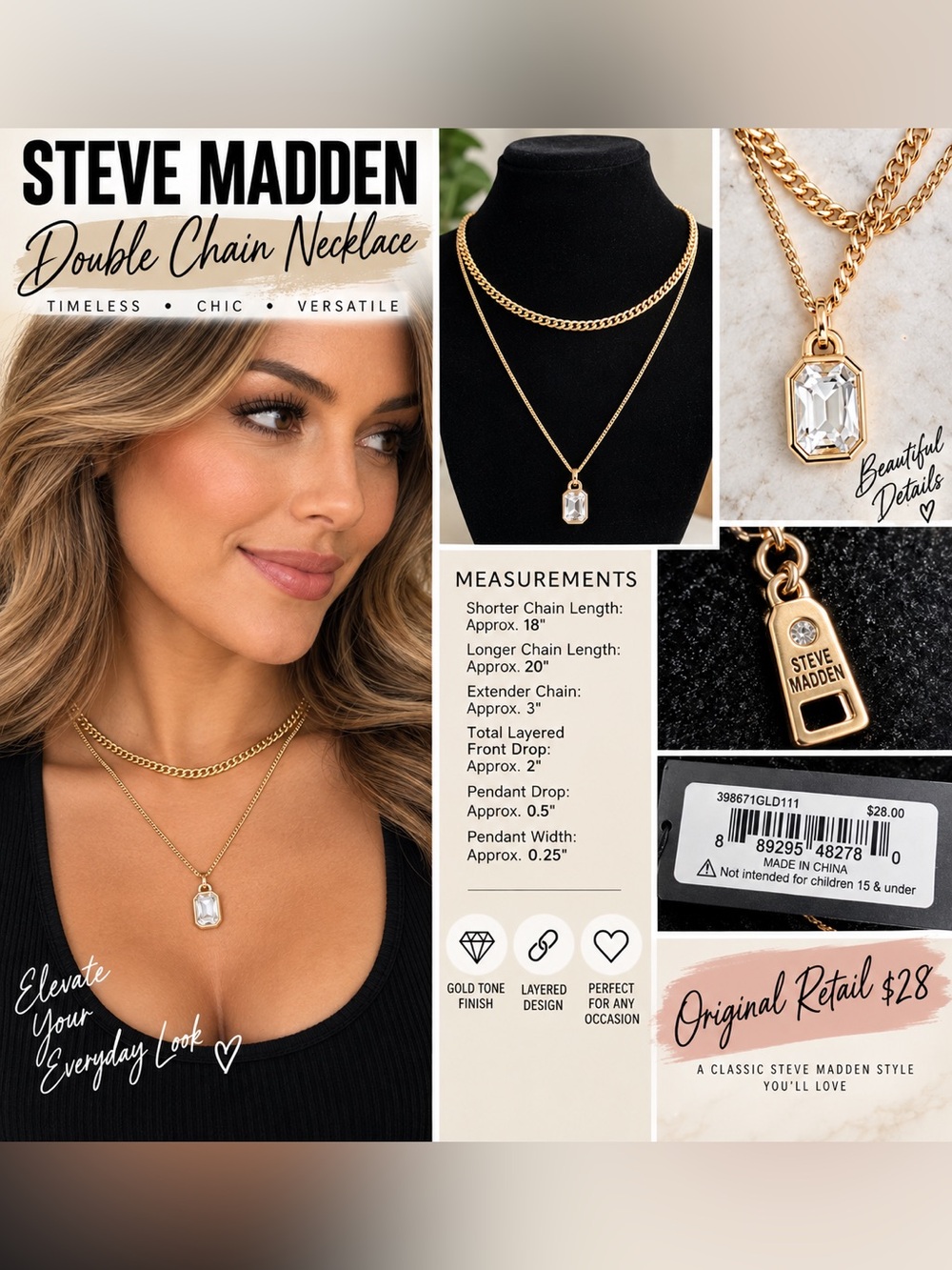 NWT Steve Madden Women's Stone Layered Necklace - Crystal